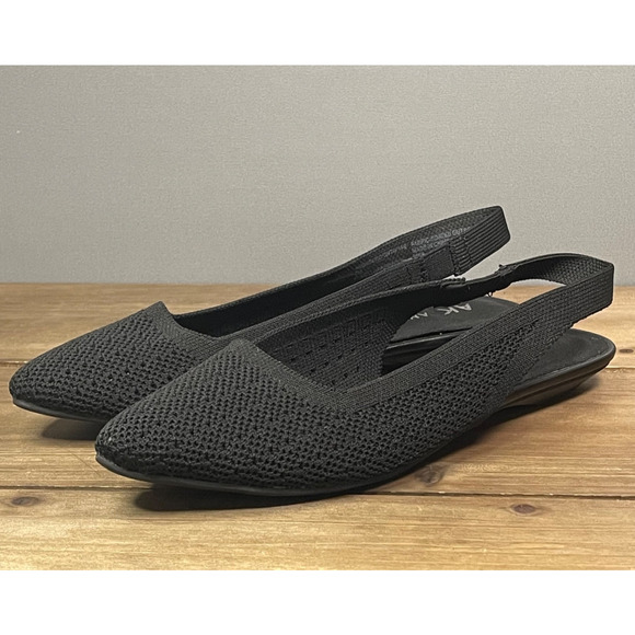 Anne Klein Women's Ontario Slingback Flats Size 7 Black Fabric Pointed Toe - Picture 5 of 11